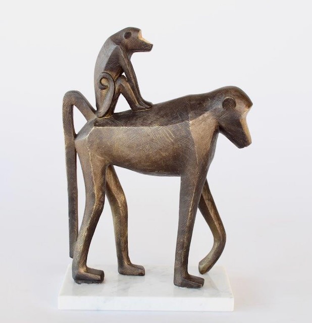 BABOON WITH BABY ON MARBLE BASE  38X24X12CM